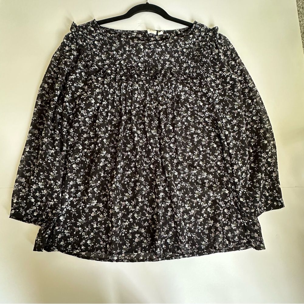 GAP Women’s L Semi Sheer Chiffon Ruffle Long Sleeve Floral Blouse Top 3/4 Sleeve